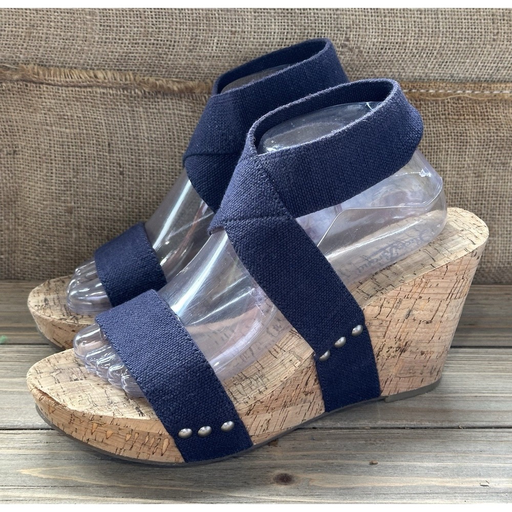 Lucky Cork Platform Wedge Shoes Heeled Women's 10 B / 40 Blue Summer Nautical